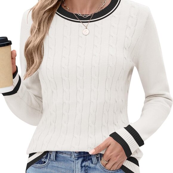 Sweaters for Women Long Sleeve Crew Neck Ribbed Knit Pullover Tops Loose Casual - Picture 1 of 7